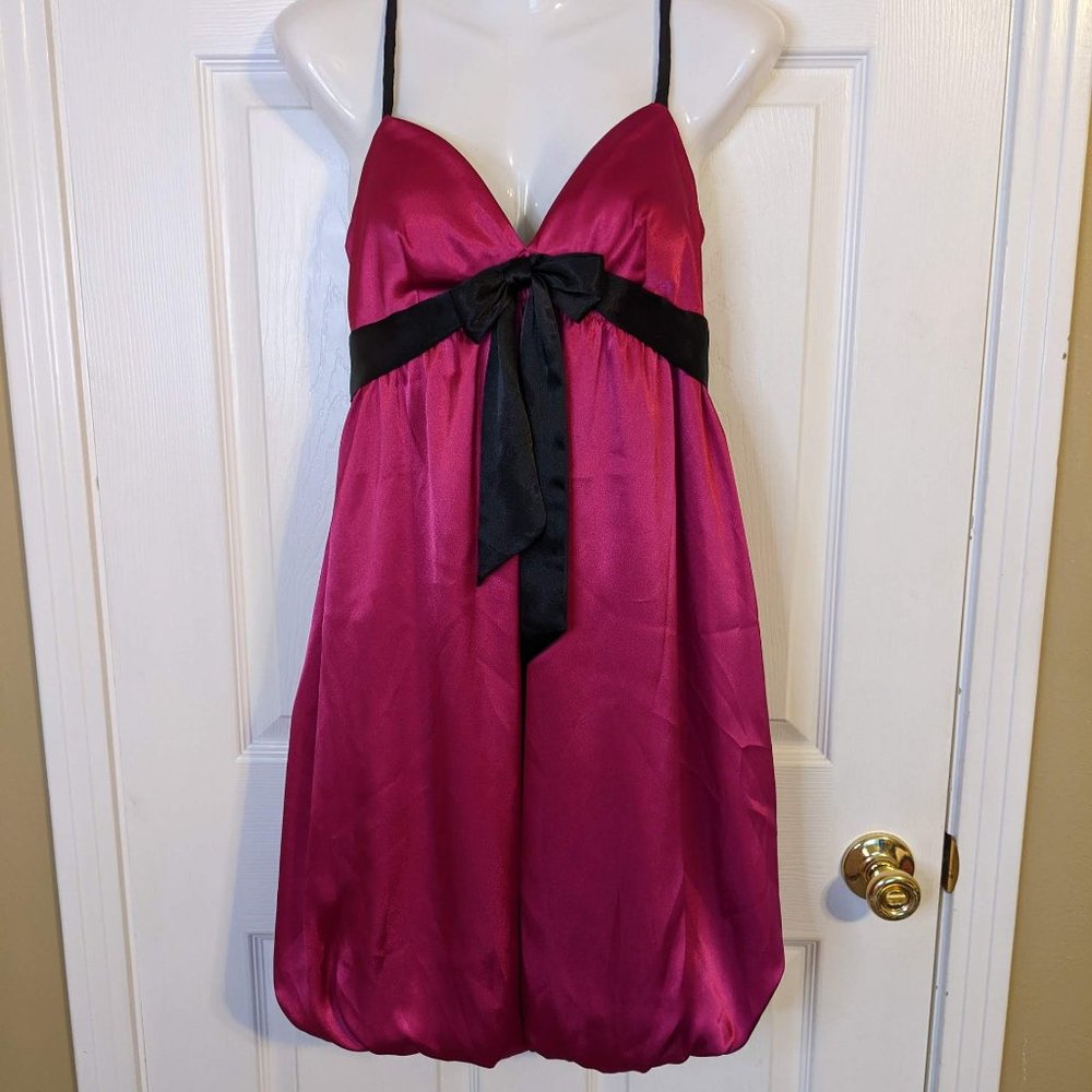 De Laru Fuchsia & Black Sleeveless V Neckline Bubble @ Knee Hem - size 5/6 NWT